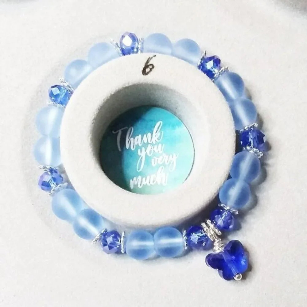 Blue Butterfly - Beaded Stretch Bracelet 4 Girls 5.5-6" Wrists! - Picture 6 of 9